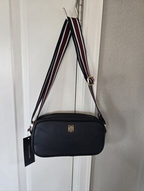 Tommy Hilfiger Navy Leather Belt Bag with Gold TH Logo